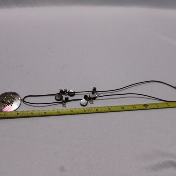 Mother of Pearl Blister Pearl with Sun Center and Leather Cord with Crystals - Picture 8 of 11